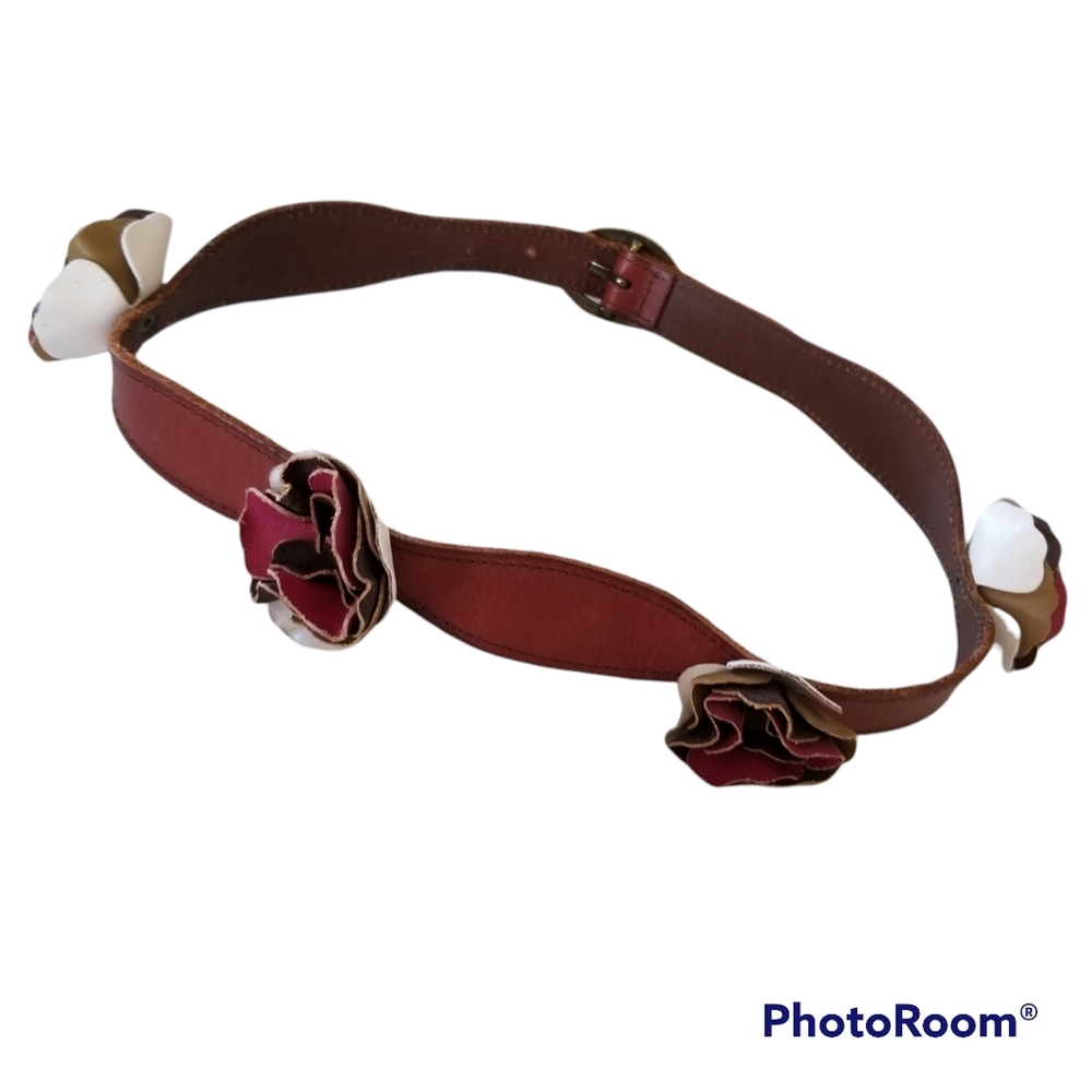 Lucky Penny 3D Flower Buds Leather Belt Women's Medium
